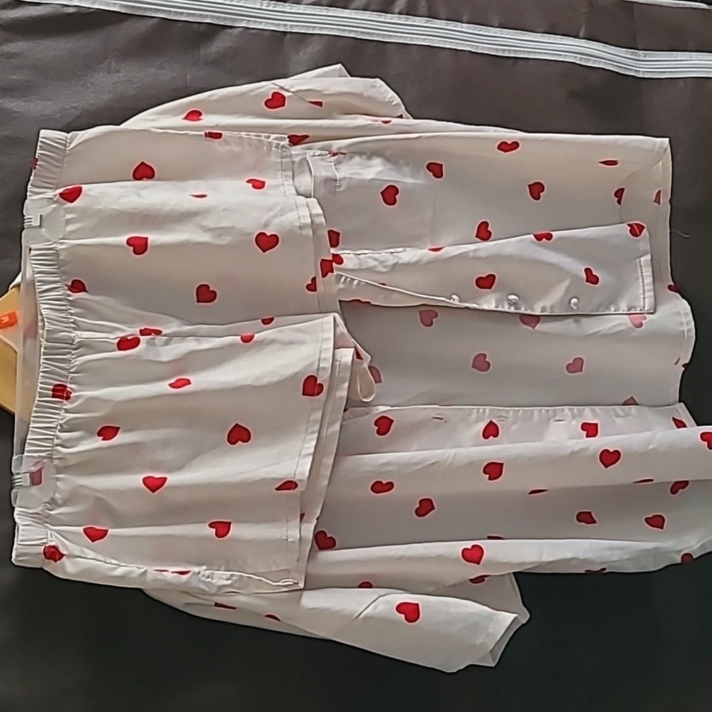 Forever 21 White Pajama Top with Red Heart Print